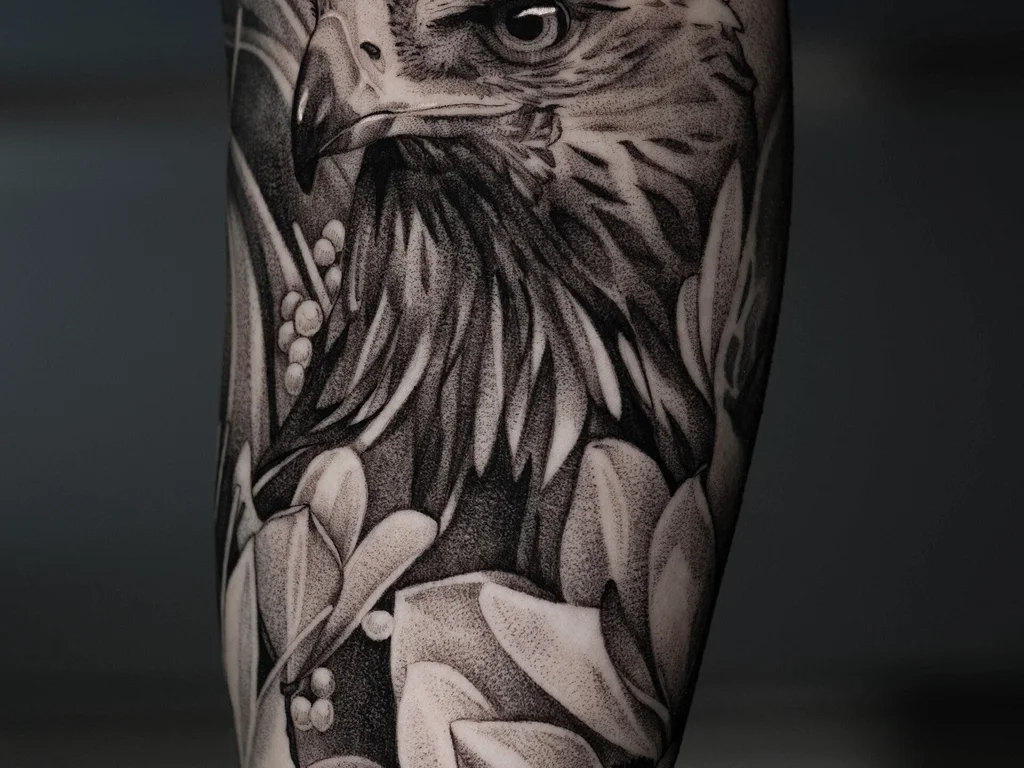 35 Bird Tattoo Ideas: Meanings, Species and Best Placements 10 Black and grey eagle head tattoo on a forearm