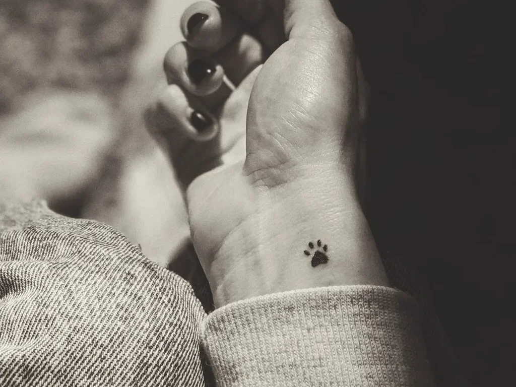 25 Fine Line Tattoo Ideas: Delicate Designs, Honestly Rated 15 Tiny paw print tattoo in black ink on a wrist, black and white photo