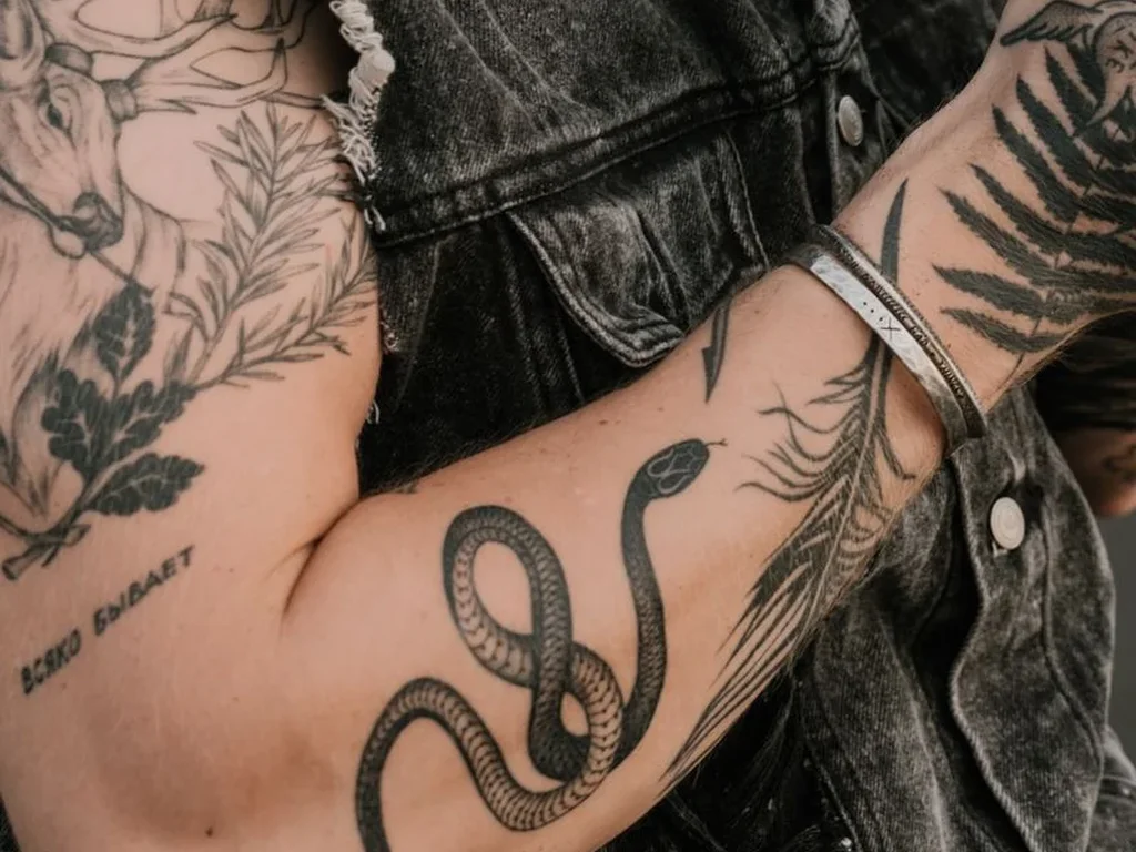 20 Snake Tattoo Ideas: Meanings, Styles and Placements That Work 20 Simple black S-curve snake tattoo on a man's inner forearm